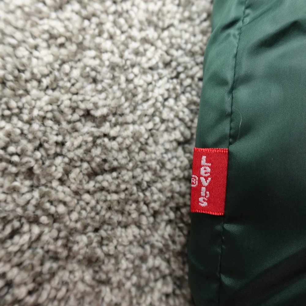NEW Levis Jacket Mens L Green Blue Puffer Coat‎ Varsity Bomber Quilted Insulated
